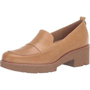 NATURALIZER Darry Lug Sole Heeled Platform Leather Loafer 10W 10 Wide Chunky Tan